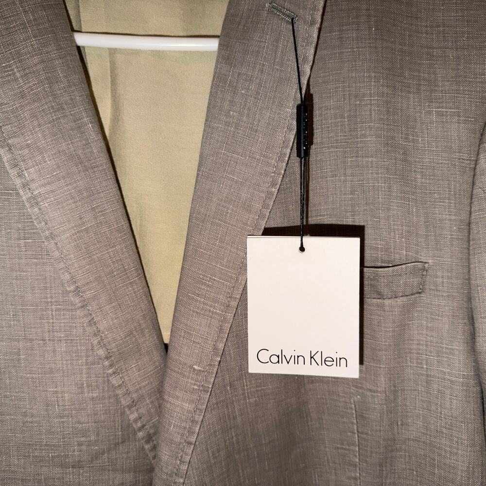 Calvin Klein 100% Linen Blazer 44R Khaki Lightweight Jacket - Picture 9 of 9